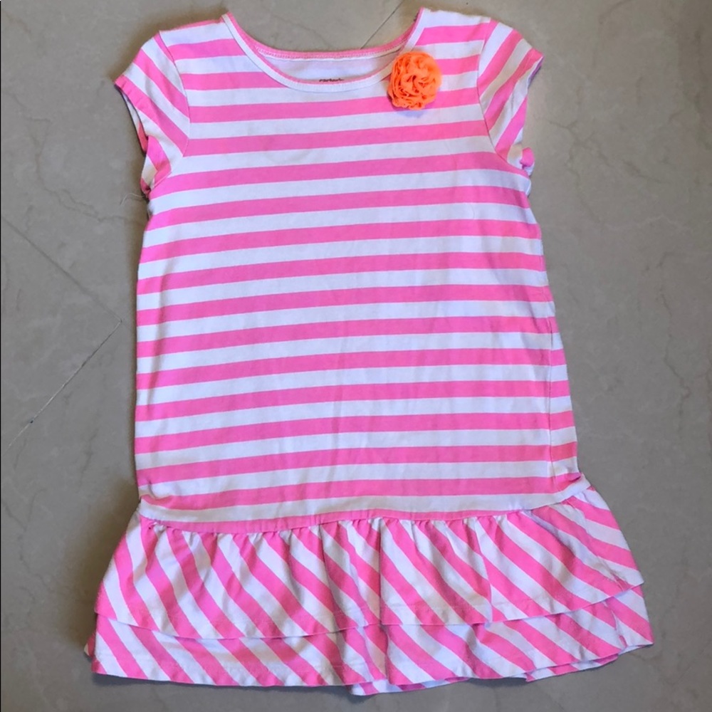 Carter's girls hot pink and white striped dress